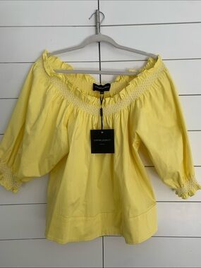 Cynthia Rowley Sunny Yellow Off-Shoulder Smocked Blouse